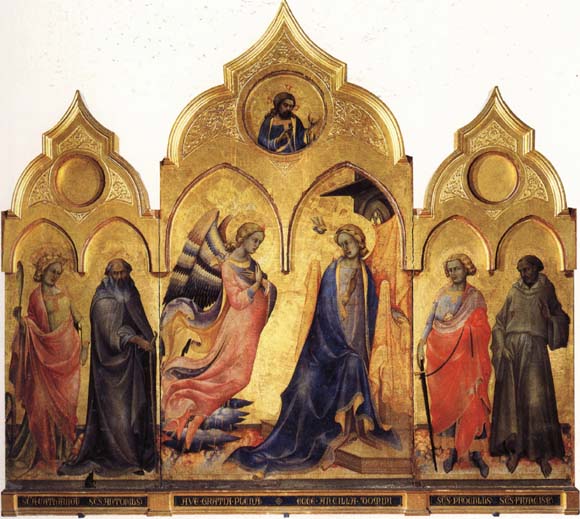 Lorenzo Monaco The Annunciation with SS.Catherine,Antony Abbot,Proculus,and Francis Christ Blessing